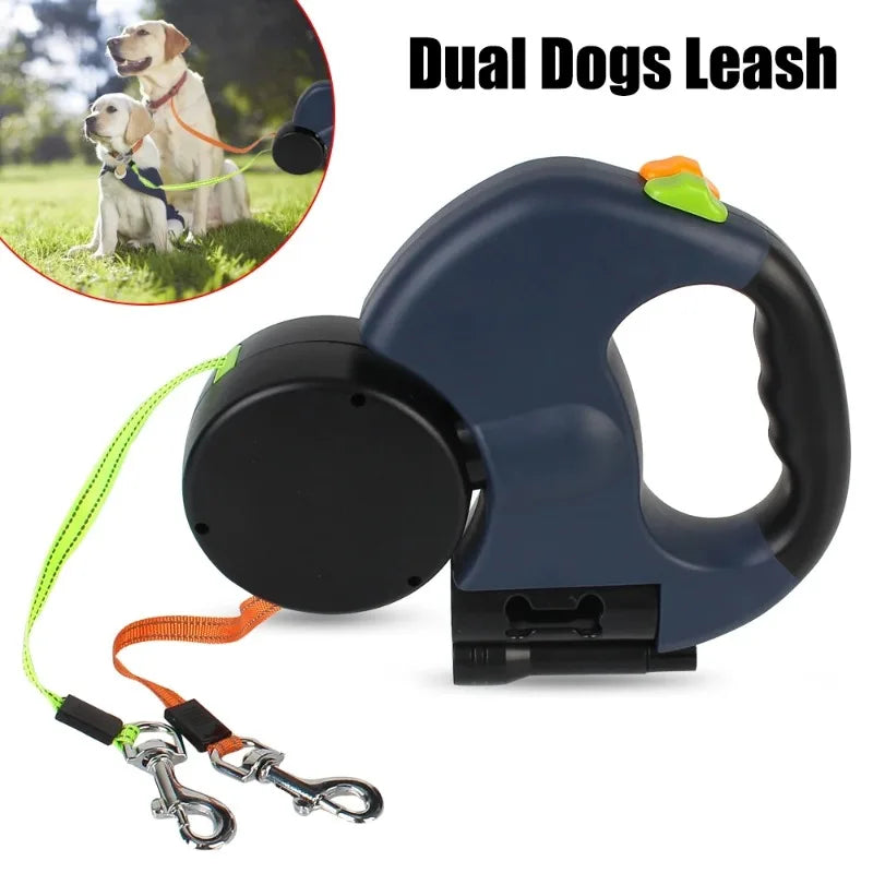 Retractable Double dog Leash With Light